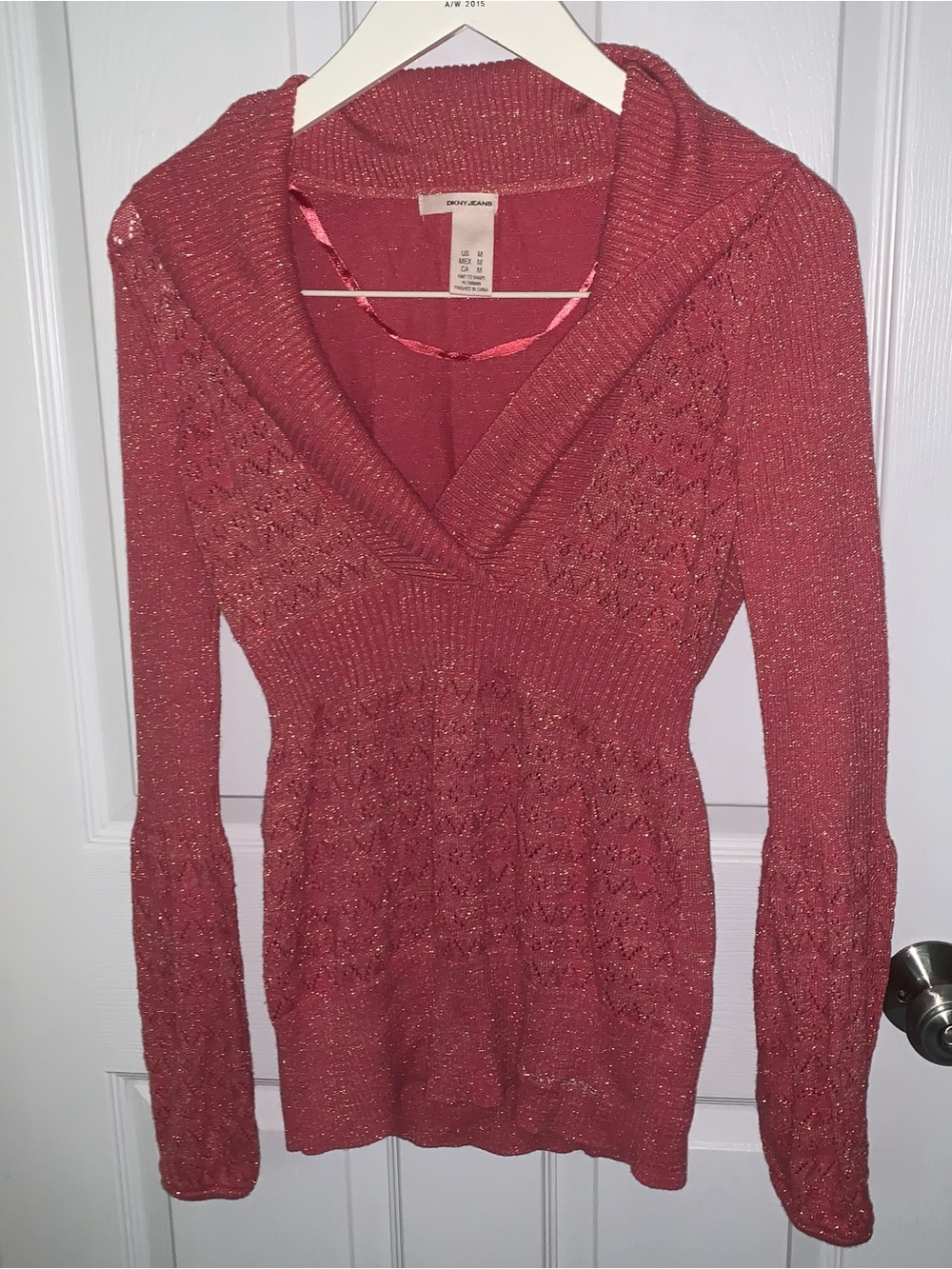 Dkny Rose Red Shimmer Cowl Neck Sweater